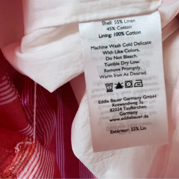 EDDIE BAUER Striped Sleeveless LINEN Blend Dress Tie Waist Orange White Womens L - Picture 12 of 16